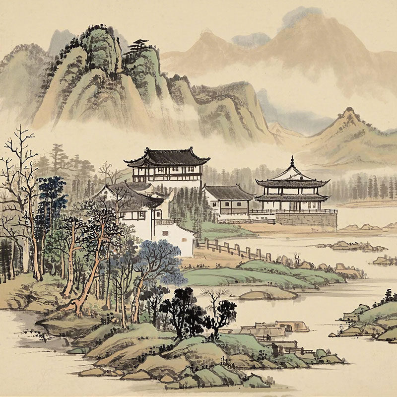 新中式山水阁楼彩