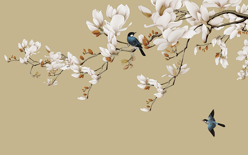 背景墙新中式玉兰