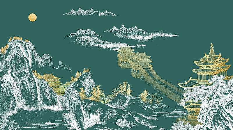 新中式背景墙金色