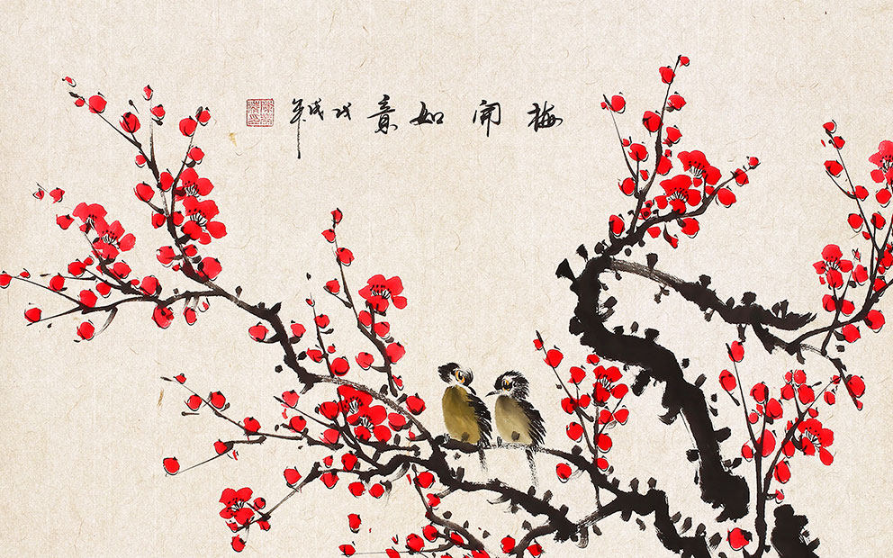 新中式梅花鸟背景