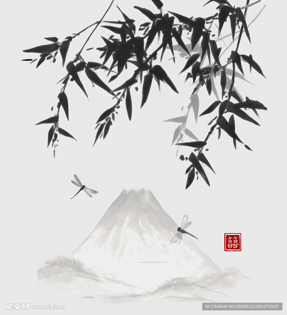 新中式山水水墨竹