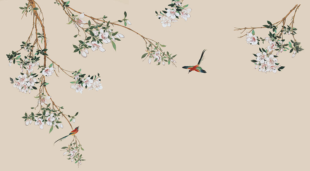 新中式背景墙花鸟