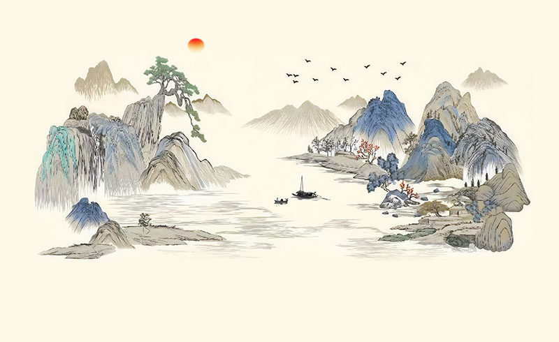 背景墙新中式彩色