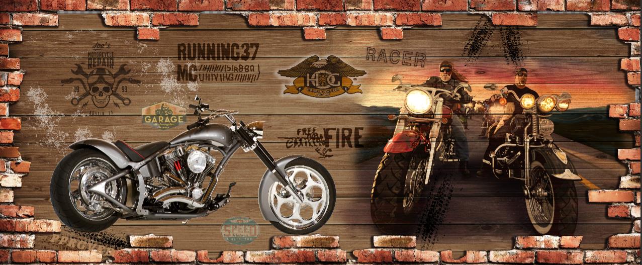 复古木纹砖墙机车