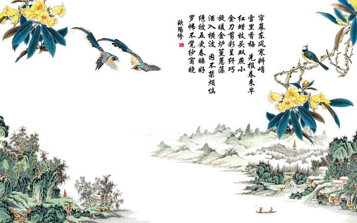 花鸟背景墙花鸟背