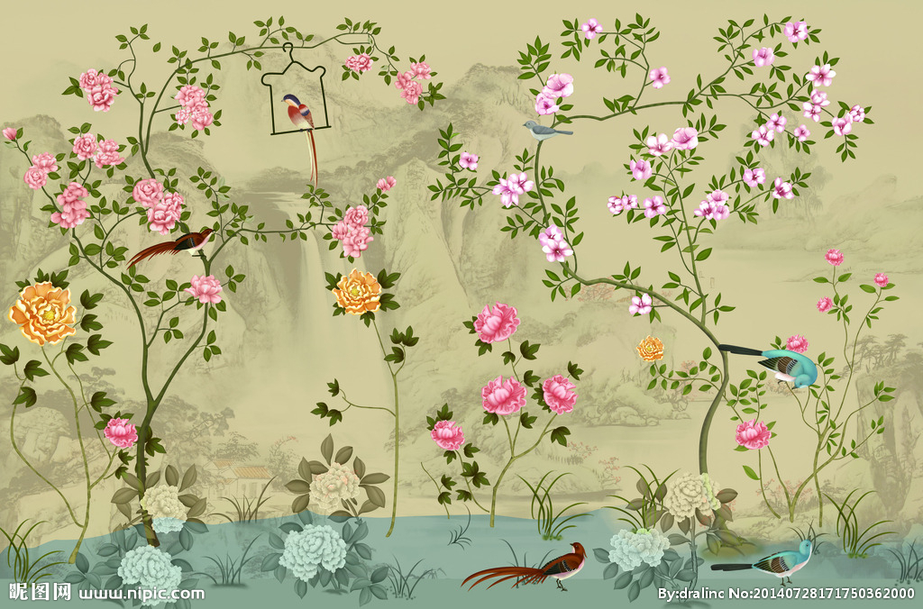 G中式水墨花鸟图