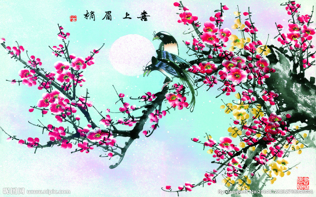 G梅花花鸟背景墙