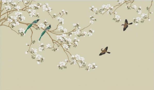 工笔花鸟,白花,