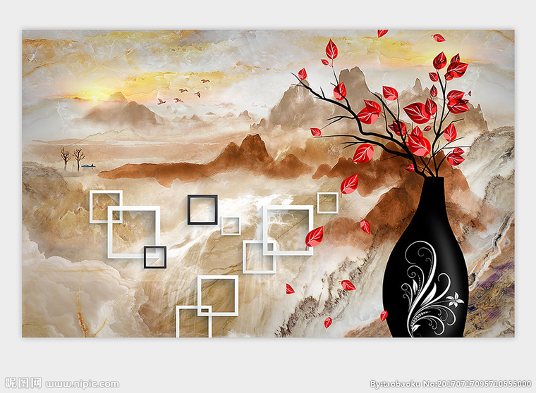 G电视背景墙山水