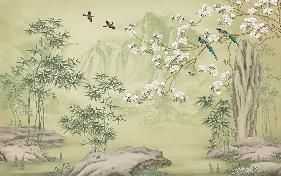 竹林玉兰古典工笔