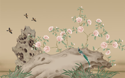 新中式手绘花鸟背