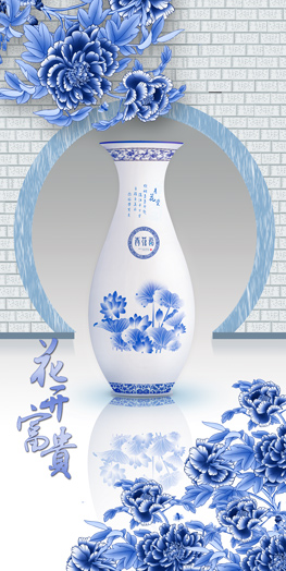 牡丹青花瓷玄关牡