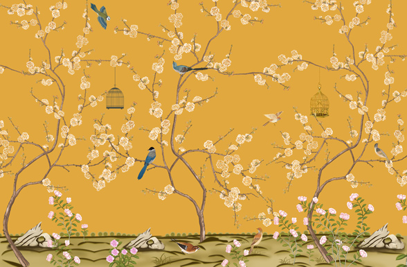 手绘花鸟背景墙手