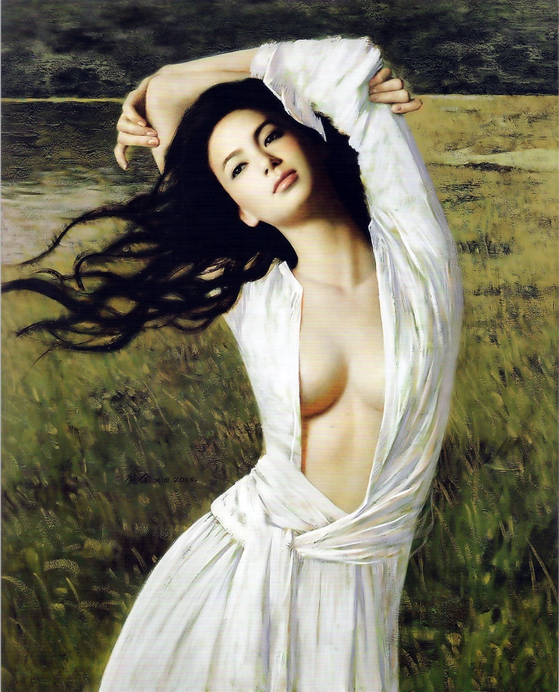 油画美女玄关油画