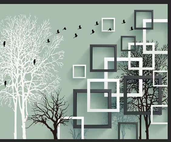 抽象树方框背景墙