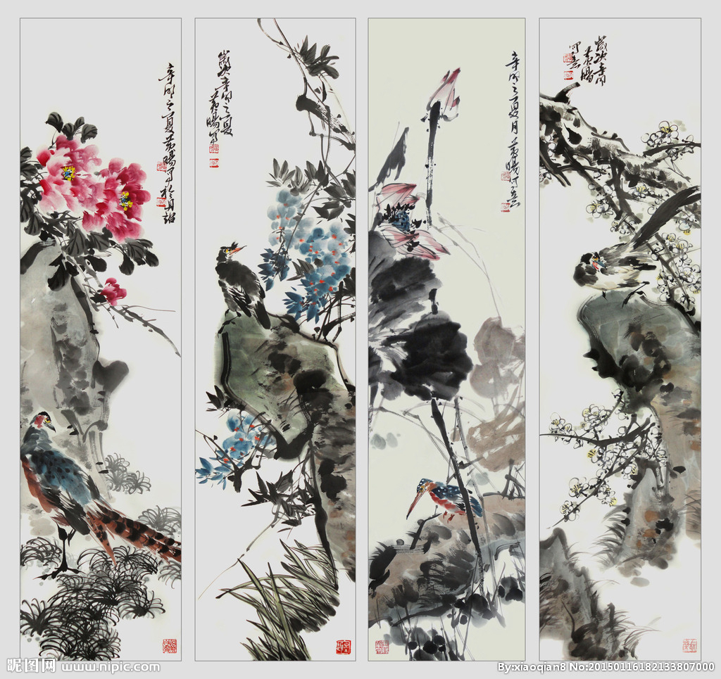 G国画花鸟背景墙