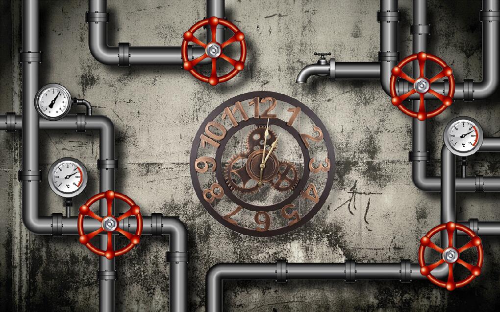 复古水管管道钟表