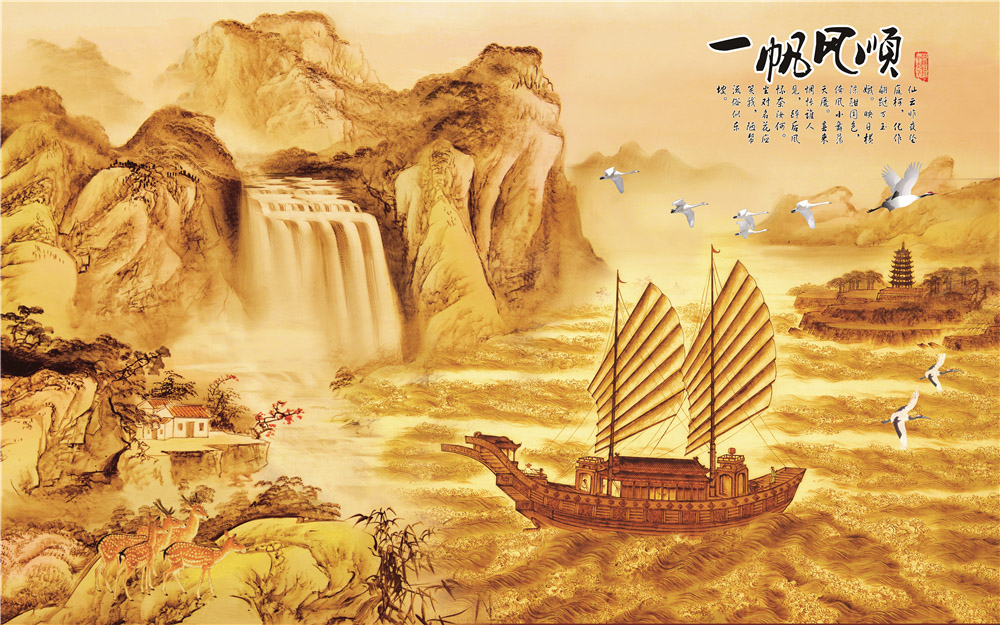 中国风景画背景墙