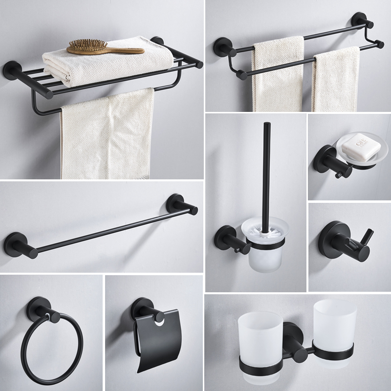 Schissen black frosted matt towel rod 304 stainless steel bath towel rack toilet bathroom rack paper towel rack-Taobao