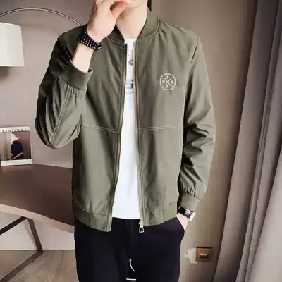 Casual sports jacket men's baseball collar Korean version of the trend 2021 spring and autumn new men's stand-up collar printed slim jacket