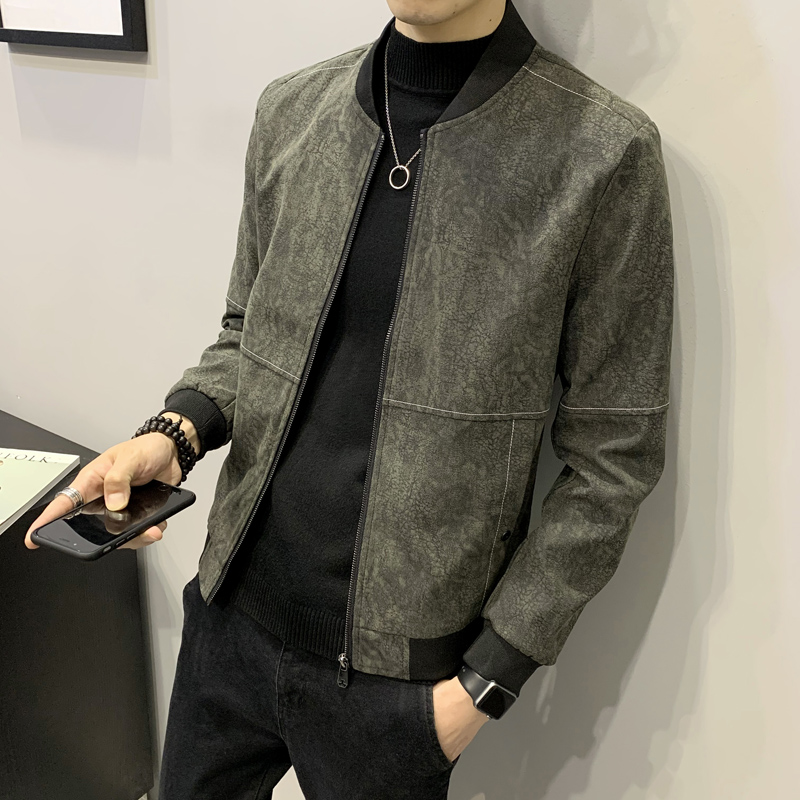 Leather men's spring and autumn casual jacket motorcycle clothing Korean version of the trend handsome men's jacket baseball uniform trendy brand tops
