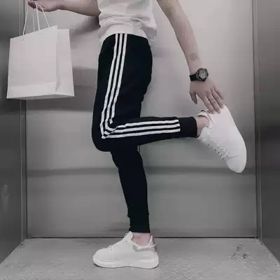 Net red tide brand striped casual pants men's 2021 summer new pants sweatpants men's thin drawstring sweatpants