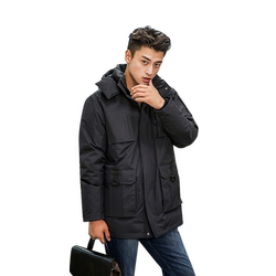 Hansi Men's Korean Style Mid-Length Down Jacket Windproof Casual Multifunctional Pocket Trendy Youth Workwear Group ຊື້ 7A77