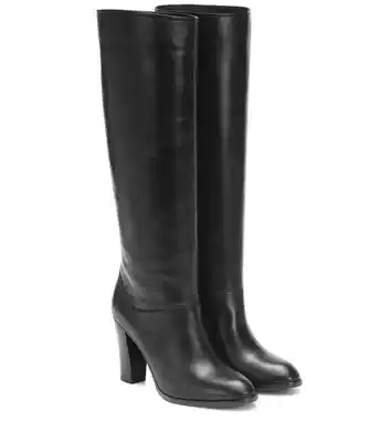 LORO PIANA 2021 black thick-heeled leather ladies knee-length boots