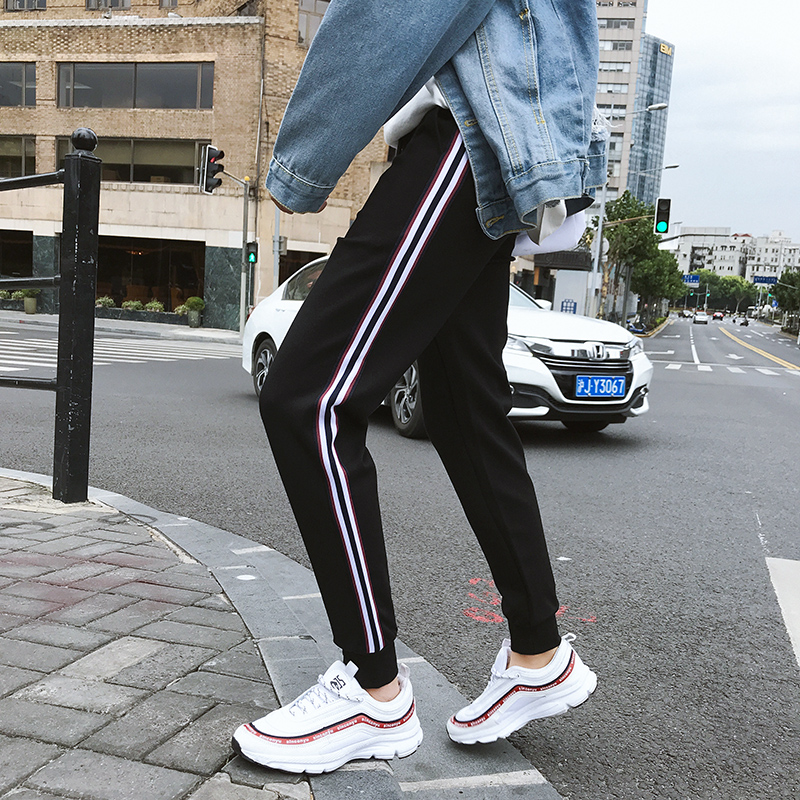 Two pairs of barrage trousers male spring autumn Han edition of trend pupil sports pants side striped casual pants repair trousers
