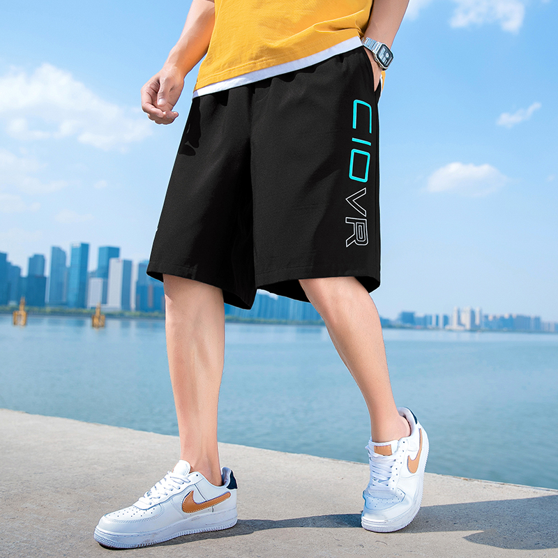 Ice silk shorts Men's summer wear handsome trend Japanese loose casual sports beach five-point pants Five-point pants