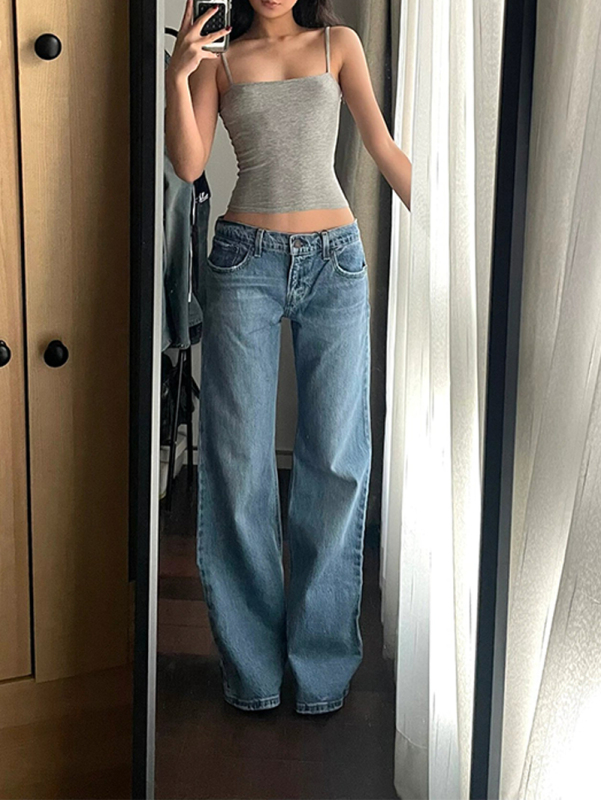European and American Retro Hot Girl Style Low-Waisted Jeans for Women, Clean Fit Micro-Flared Pants, Casual Extended Floor-Length Pants European and American Retro Hot Girl Style Low-Waisted Jeans for Women, Clean Fit Micro-Flared Pants, Casual Extended Floor-Length Pants