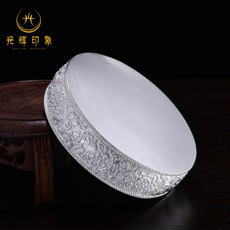 Glorious impression Tibetan S99 sterling silver Manza plate handmade eight auspicious Manzaman tea Luo 14cm repair plate
