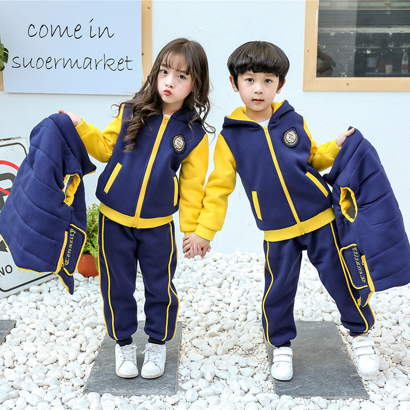 Kindergarten garden uniform autumn and winter clothing children's school uniform winter suit thickened primary school student sweater cotton three-piece class uniform