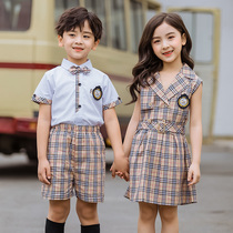 Kindergarten Garden Uniform Summer Clothing Short Sleeve School Uniform grid suit Childrens class Two sets of elementary school students graduation suits customised