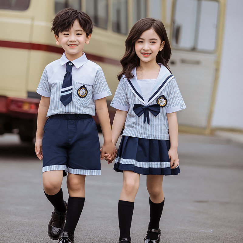 Kindergarten Summer Short Sleeve Shirt Kindergarten School Uniform for UK Children's Graduation Class Show