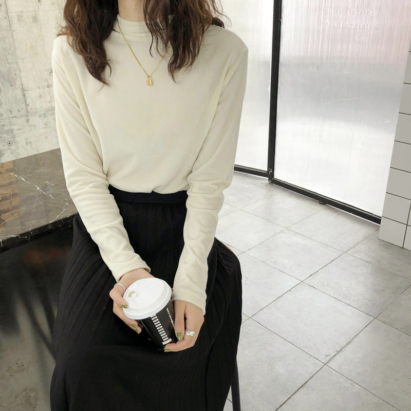 Crab Alley Quality Sensation Imitation Water Mink Velvet Semi-High Lead Velvet Bottom Shirt 2019 Autumn Winter Workout 100 Lap T-shirt Woman