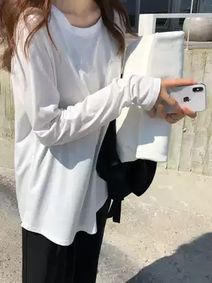 Crab Lane custom minimalist design sense skinny big round neck base black and white gray base shirt loose long sleeve T-shirt