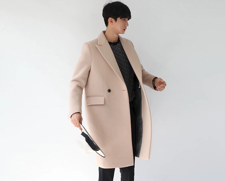 Áo khoác len nam màu be Hàn Quốc mùa thu đông thời trang thanh niên lỏng cashmere trench coat áo len dài