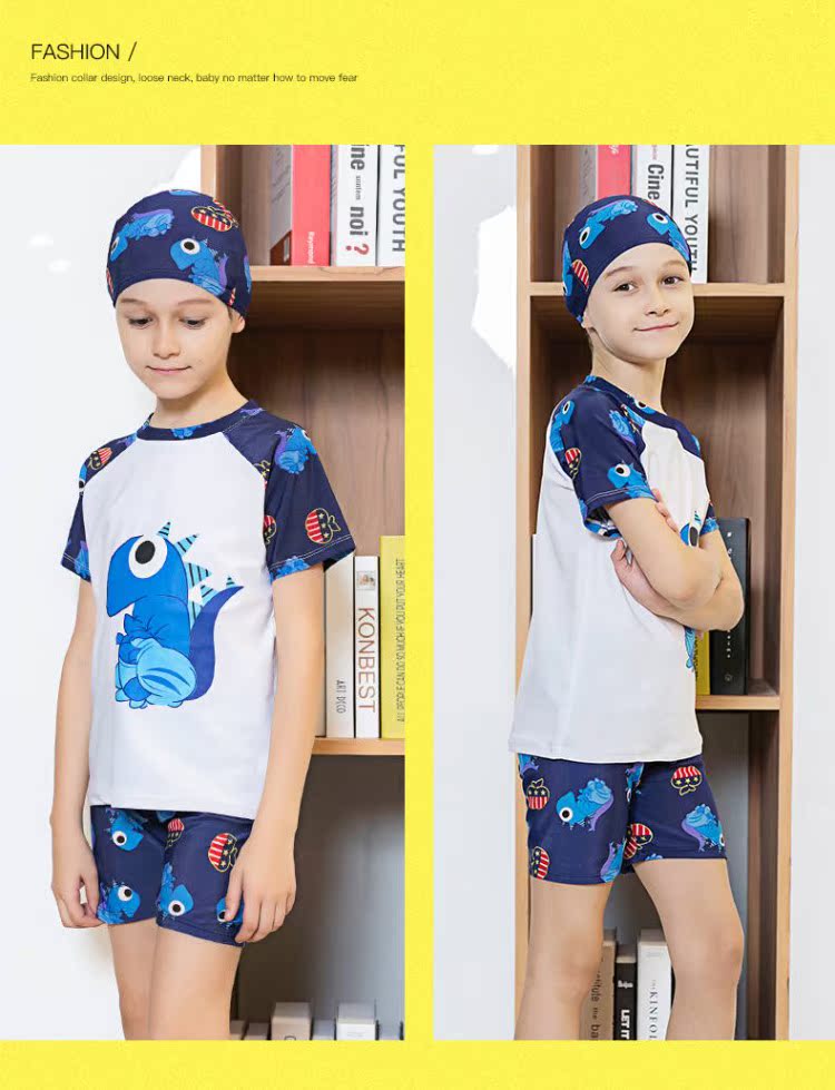 Đồ bơi trẻ em nam bơi thân tách phù hợp với cậu học sinh trung học nhỏ cậu bé học sinh khủng long đồ bơi để gửi mũ nước - Bộ đồ bơi của Kid đồ bơi be trai 12 tuổi