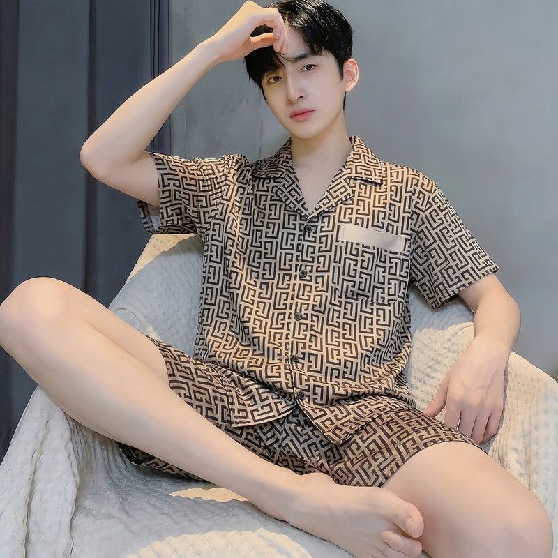 Pajamas for Men, Summer Ice Silk Short-Sleeved Shorts, Thin Men's Silk Summer Style, Boys Can Wear Outside, Home Wear Set Pajamas for Men, Summer Ice Silk Short-Sleeved Shorts, Thin Men's Silk Summer Style, Boys Can Wear Outside, Home Wear Set