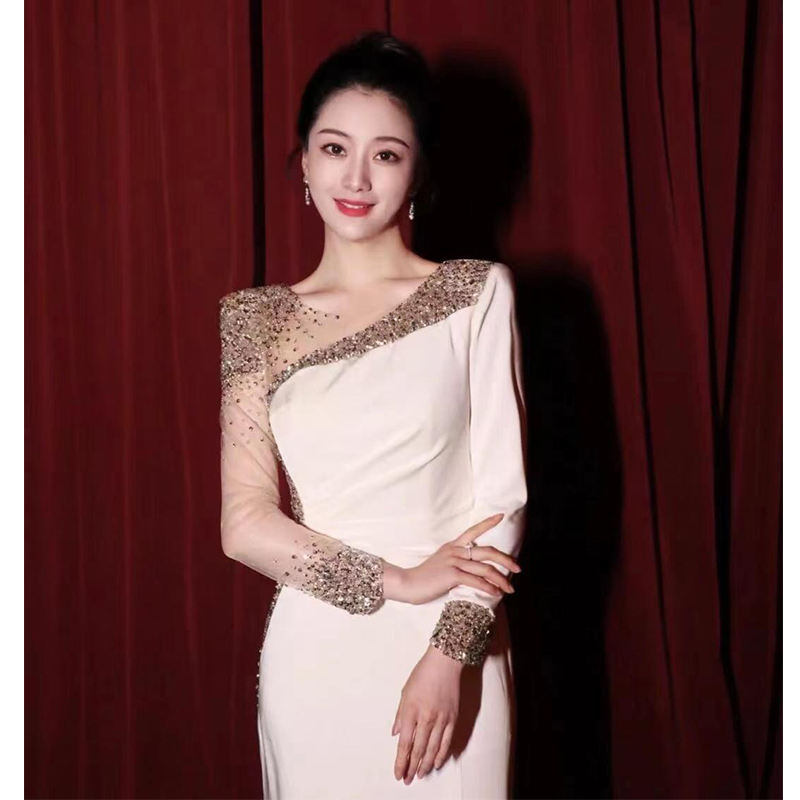 Hostess Dress for Women 2026 New Style High-End Simple and Elegant Banquet Evening Dress Choir Performance Costume Hostess Dress for Women 2026 New Style High-End Simple and Elegant Banquet Evening Dress Choir Performance Costume