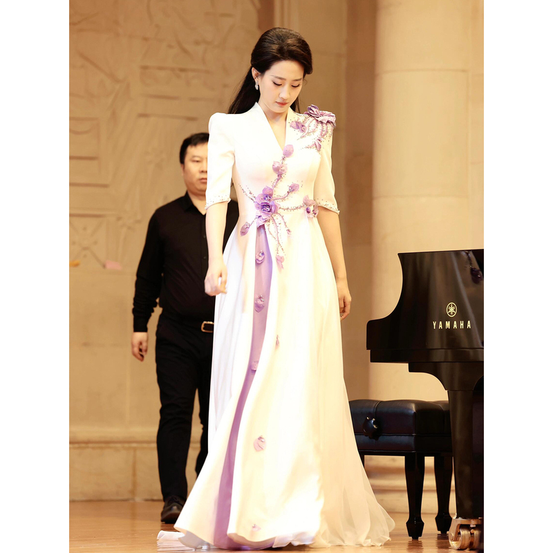 Host's Dress with a High-End Feel, Ethnic Vocal Performance Exam Concert Solo Dress, High-End Elaborate Guzheng Performance Costume Host's Dress with a High-End Feel, Ethnic Vocal Performance Exam Concert Solo Dress, High-End Elaborate Guzheng Performance Costume