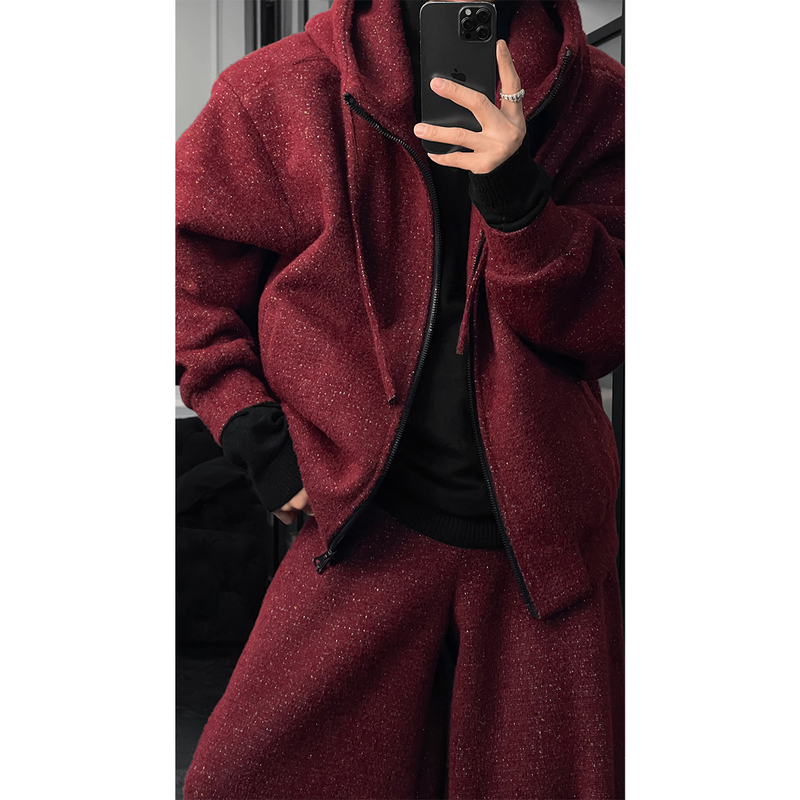 Longtao's New Winter Product, Retro High-End Starry Sky Versatile Hooded Sweatshirt and Loose Wide-Leg Pants Set