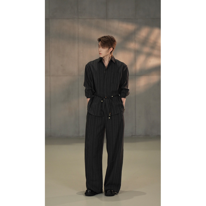 Longtao 2026 Summer New Collection Relaxed and Laid-Back Style Old Money Striped Design Lightweight Shirt and Pants Set Trendy Men's Wear Longtao 2026 Summer New Collection Relaxed and Laid-Back Style Old Money Striped Design Lightweight Shirt and Pants Set Trendy Men's Wear