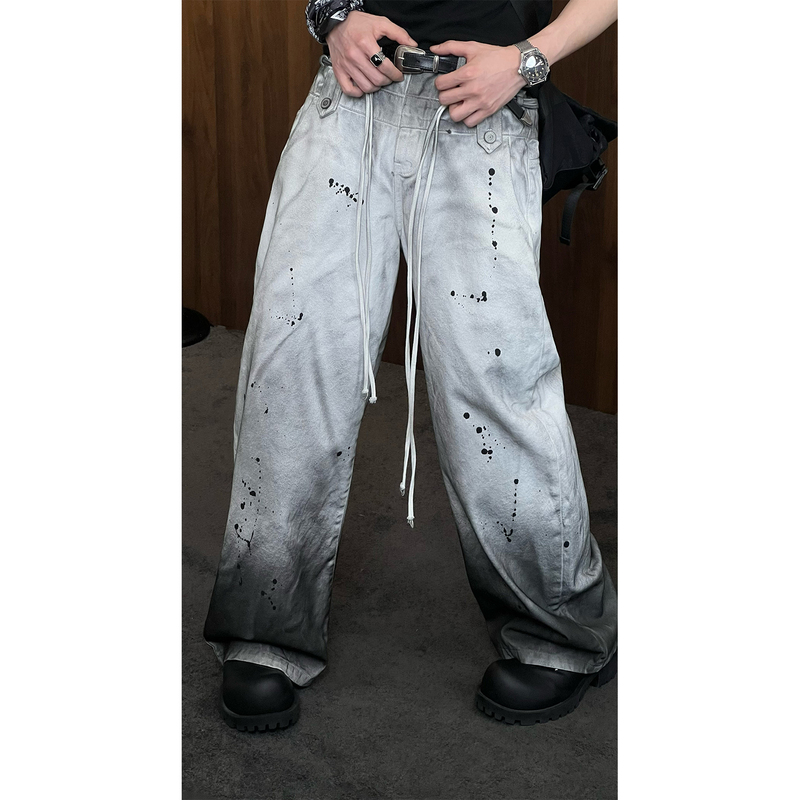 Longtaodao 2026 Summer New Product Niche High-End Inkjet Gradient Design Jeans American Retro Personality Cool and Handsome