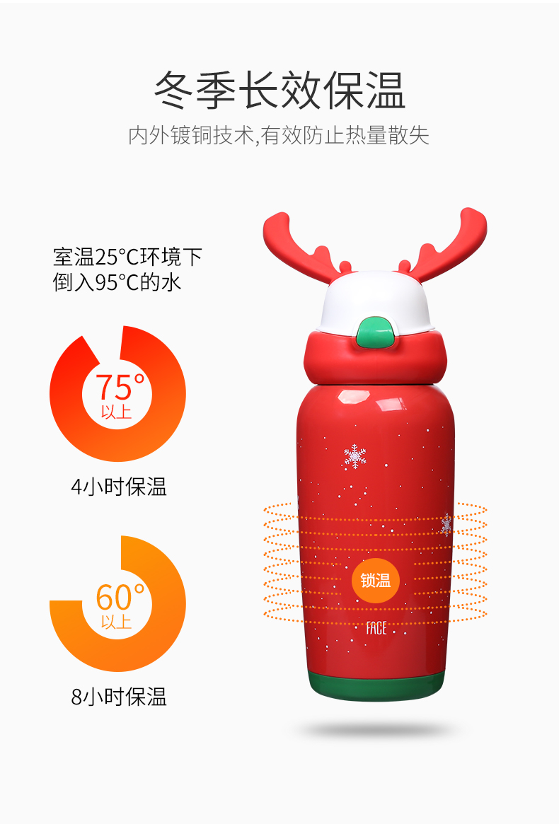 Face 儿童吸管保温杯 316不锈钢内胆 450ml 图12