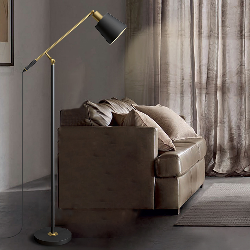 Living room floor lamp is simple modern Nordic bedroom study sofa in wind American rock arm fishing vertical table lamp