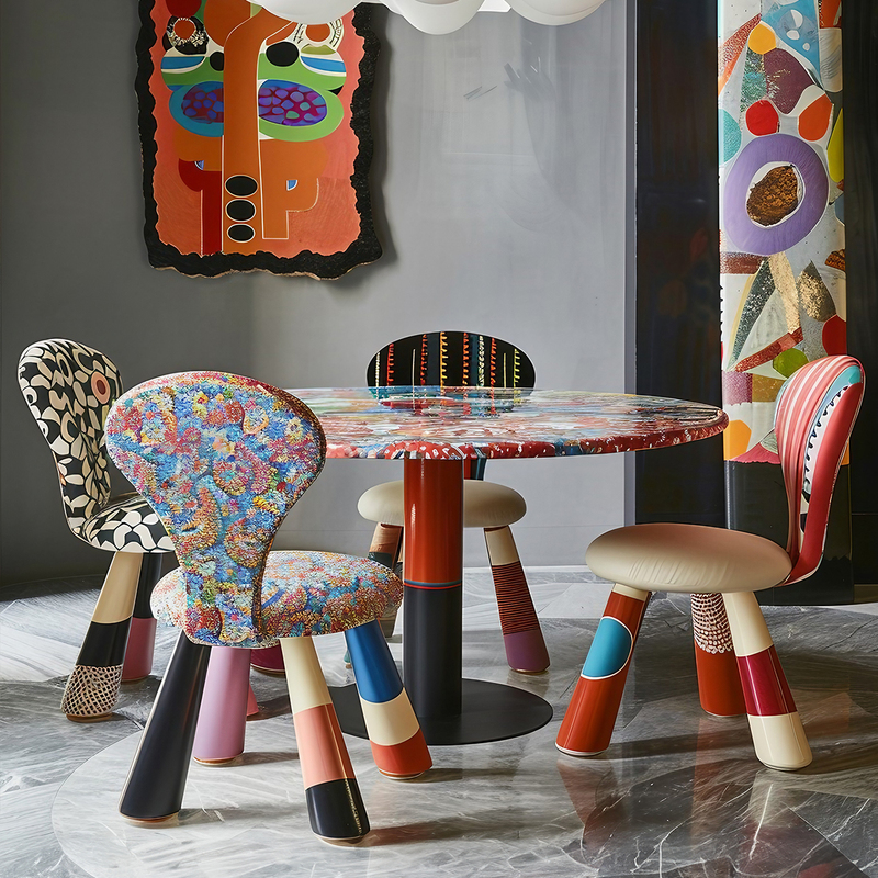 Colorful Original Design Memphis Art Dining Table and Chair Dopamine Creative Furniture Solid Wood Floral Single Chair