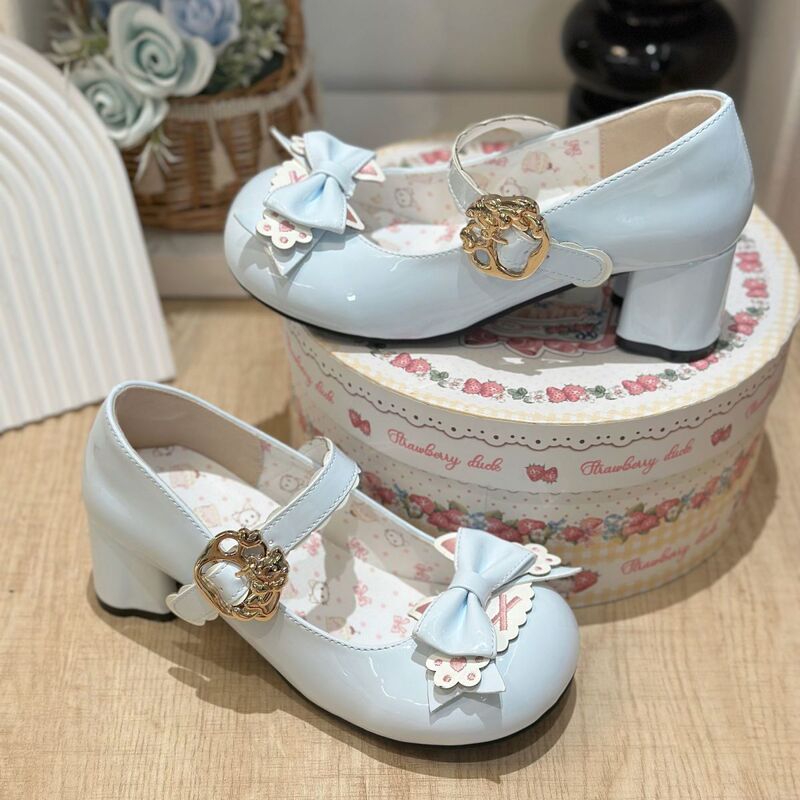 5cm Height Increase In-Stock Lolita Cat Paw Bowknot Cat Head Heels Sweet Versatile Jk Uniform Shoes Cute Lolita Shoes