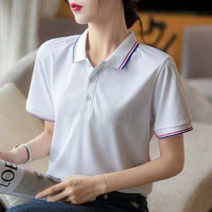White Work Uniform Polo Shirt with Printed Lapel for Men and Women, Teacher Uniform, Educational Institution Uniform, Pharmacy Workwear, Summer Short-Sleeve with Embroidery